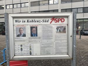 Immer aktuelle Informationen: Der Schaukasten des SPD-Ortsvereins Koblenz-Süd.